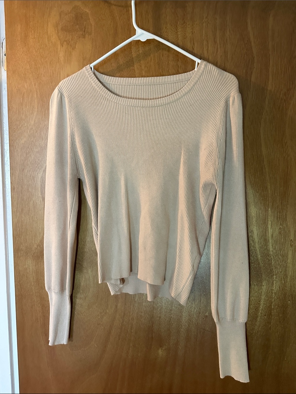 Ribbed Long-Sleeve Crop Top - Cream